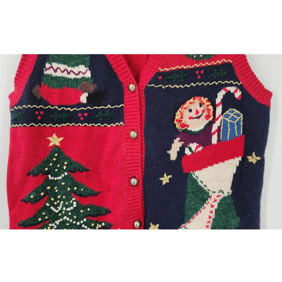 Vintage 90's Y2K Ugly Christmas Sweater Sleeveless Knit Petite Large - Picture 4 of 6